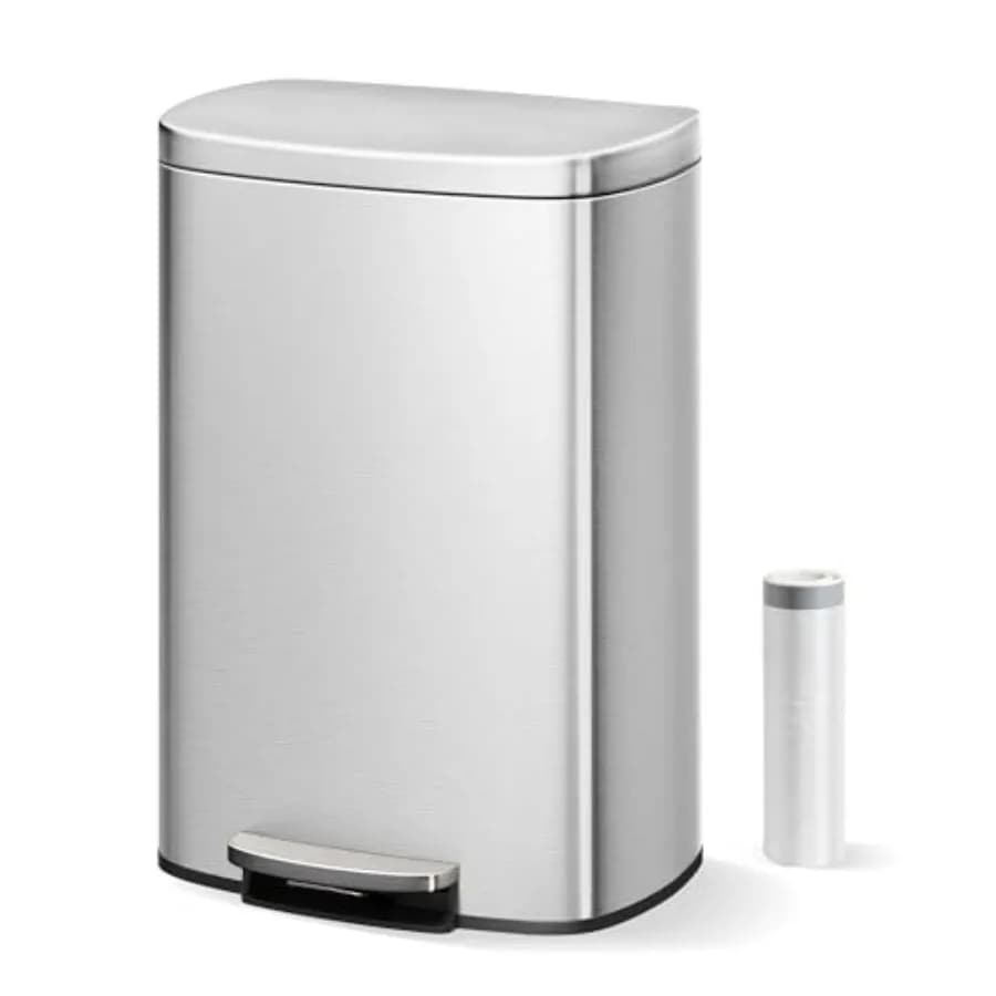Pattumiera a Pedale da 50 Litri con Coperchio a Chiusura Morbida, Bidone in Acciaio Inox con Secchio Interno Rimovibile, Contenitore per Riciclaggio