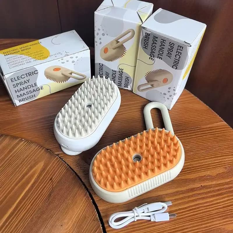 Spazzola a Vapore Elettrica 3 in 1 per Cani e Gatti, Strumento per Massaggio e Toelettatura, con Spruzzatore Elettrico per la Rimozione del Pelo