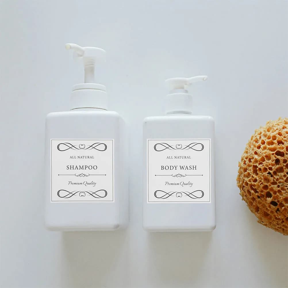 12 Etichette Adesive Impermeabili in PVC per Dispenser di Sapone, Bottiglie di Sapone Liquido, Contenitori per Lozioni da Doccia, Organizzazione Bagno