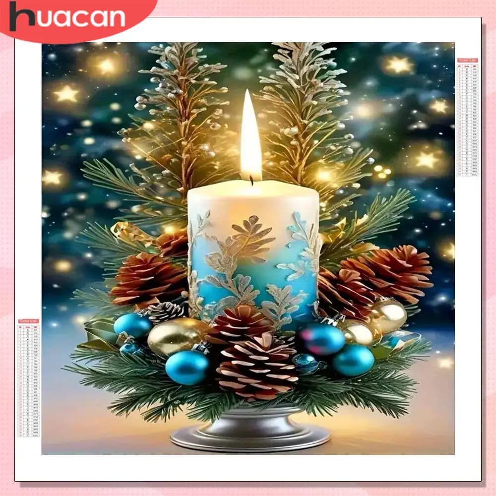 HUACAN Painting Diamond Kit Complete Candle Decoration Landscape For Home Diamond Mosaic Christmas Cross Point