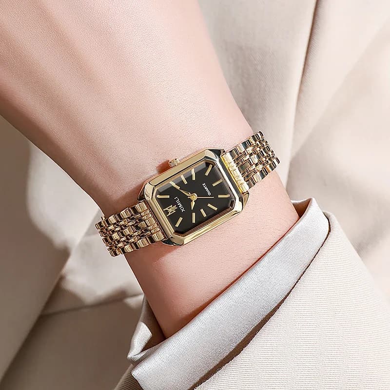 FY107 Fashionable Simple Square Quartz Watch Casual Women's Watch Folding Alloy Working Watches Relogio Female