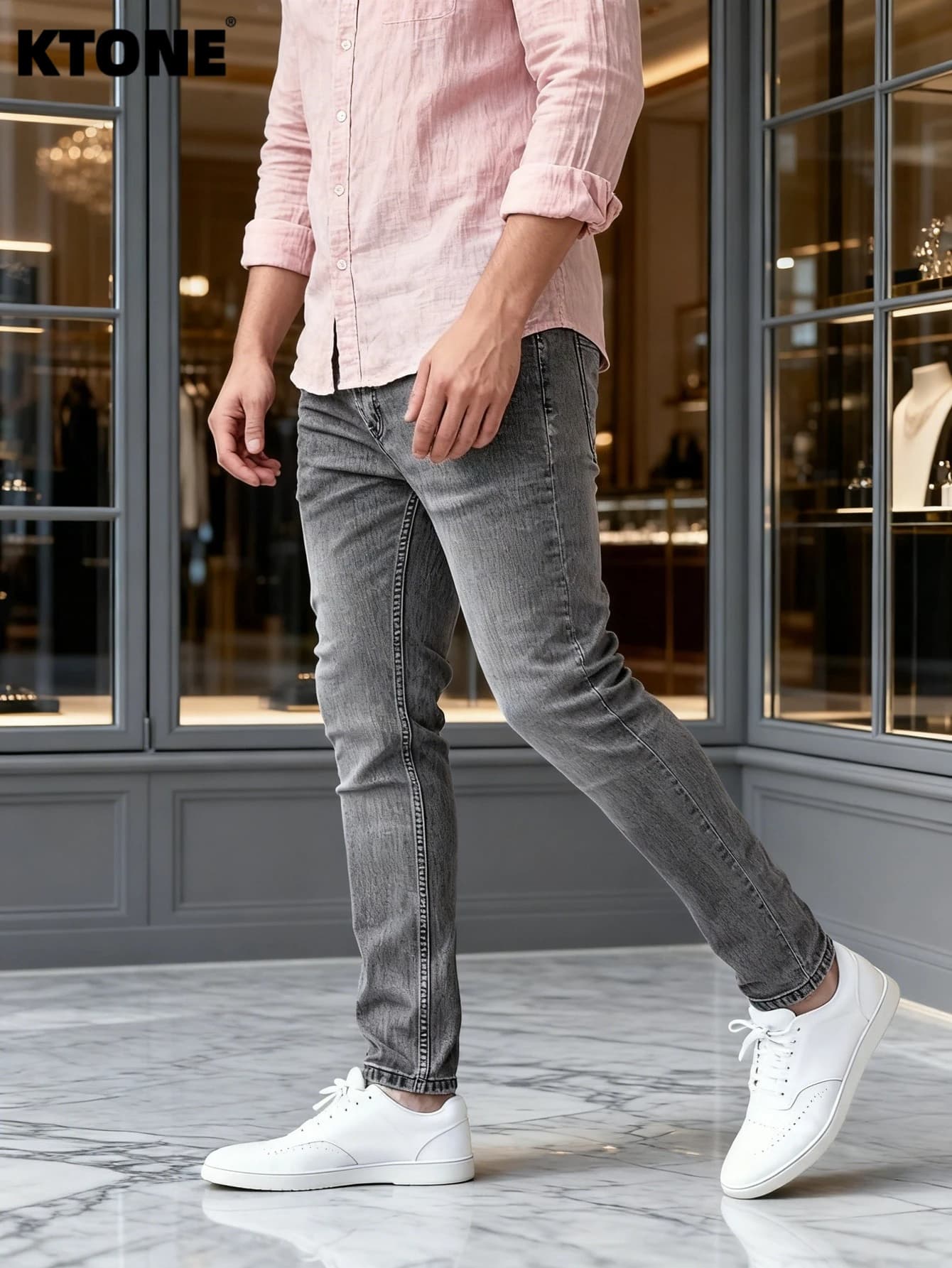 Jeans Slim Grigi alla Moda per Uomo, Originali Y2K Drip Trend, Pantaloni in Denim Senza Accessori o Cinture Inclusi