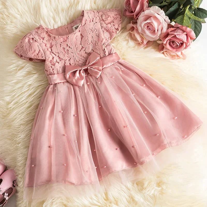 12M Baby Girl Bow Tutu Gown Flower Girl White Dress for Wedding Infant Baptism Dresses Newborn One Year Birthday Party Outfits