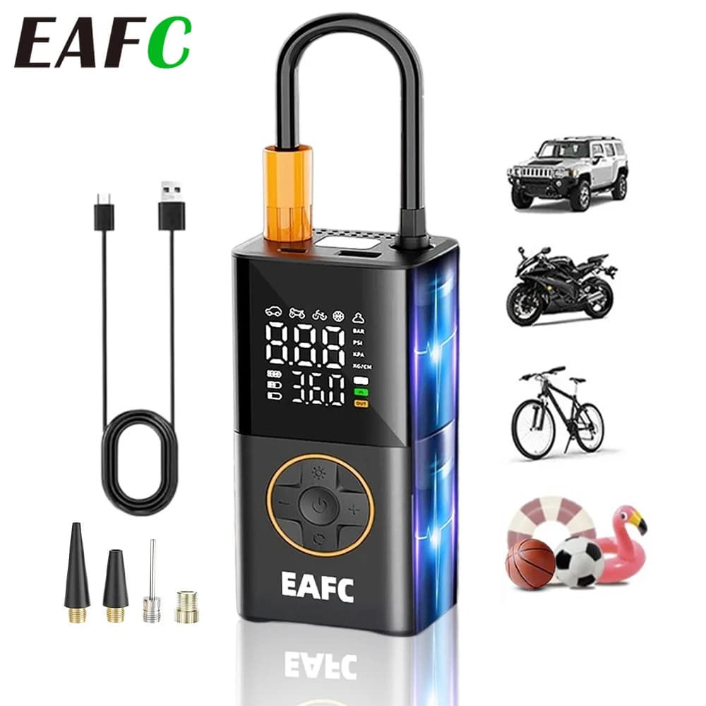 Pompa di gonfiaggio dei pneumatici per auto elettrica senza fili EAFC Pompa del compressore d'aria 150PSI Batteria 4000mAh per bici da motore per bici da auto Gonfiabile
