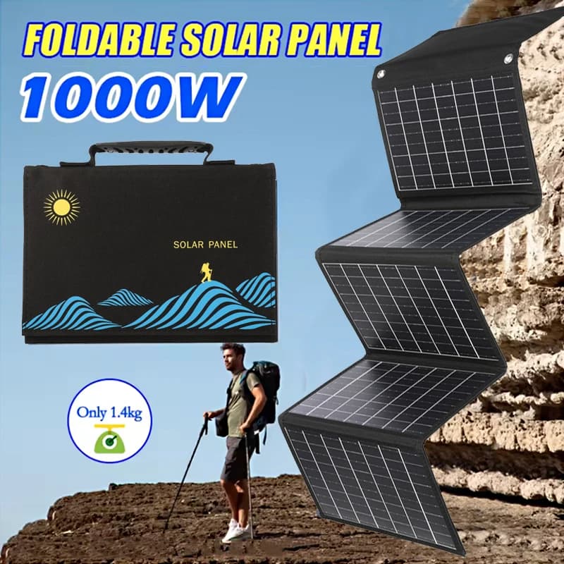 Pannello solare pieghevole da 1000 W Celle solari portatili da 18 V Borsa pieghevole Uscita USB + CC per escursioni all'aperto Campeggio Ricarica del telefono cellulare