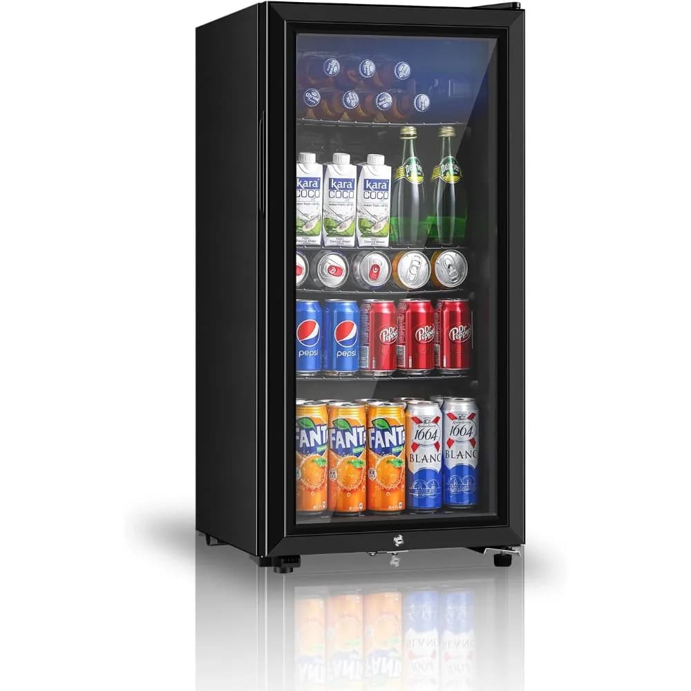 Frigorifero per bevande, mini frigorifero a tre punti e due piedi cubi, frigorifero con doppia porta in vetro per vino, birra e soda, uso domestico
