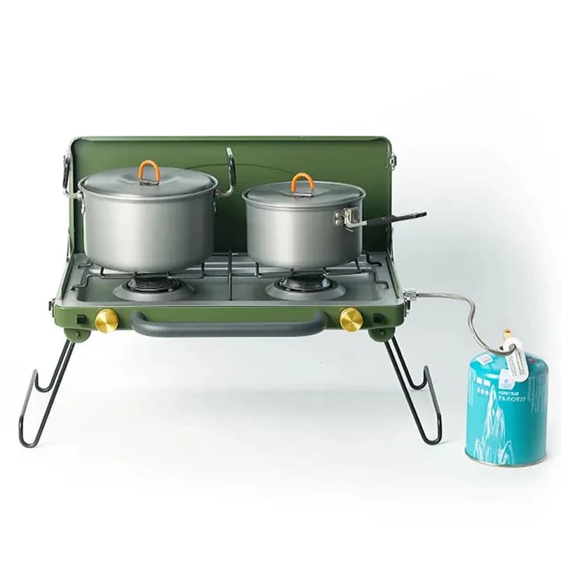 Griglie per barbecue a gas portatili Stufa a gas pieghevole a due fuochi per cucinare all'aperto Stufa a gas butano per il campeggio