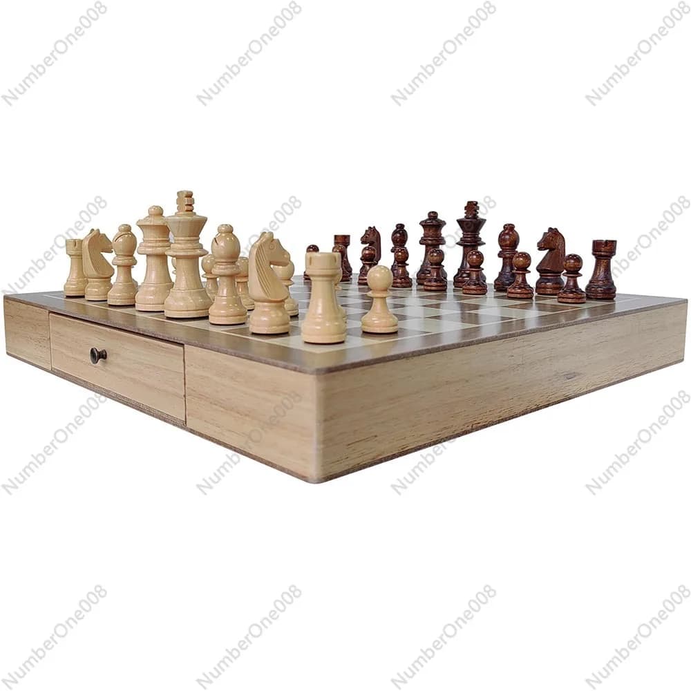 Set di Scacchi in Legno Non Magnetico con Cassetto, Gioco da Tavolo, Vendita all'Ingrosso Transfrontaliera, Fornitura Diretta dalla Fabbrica