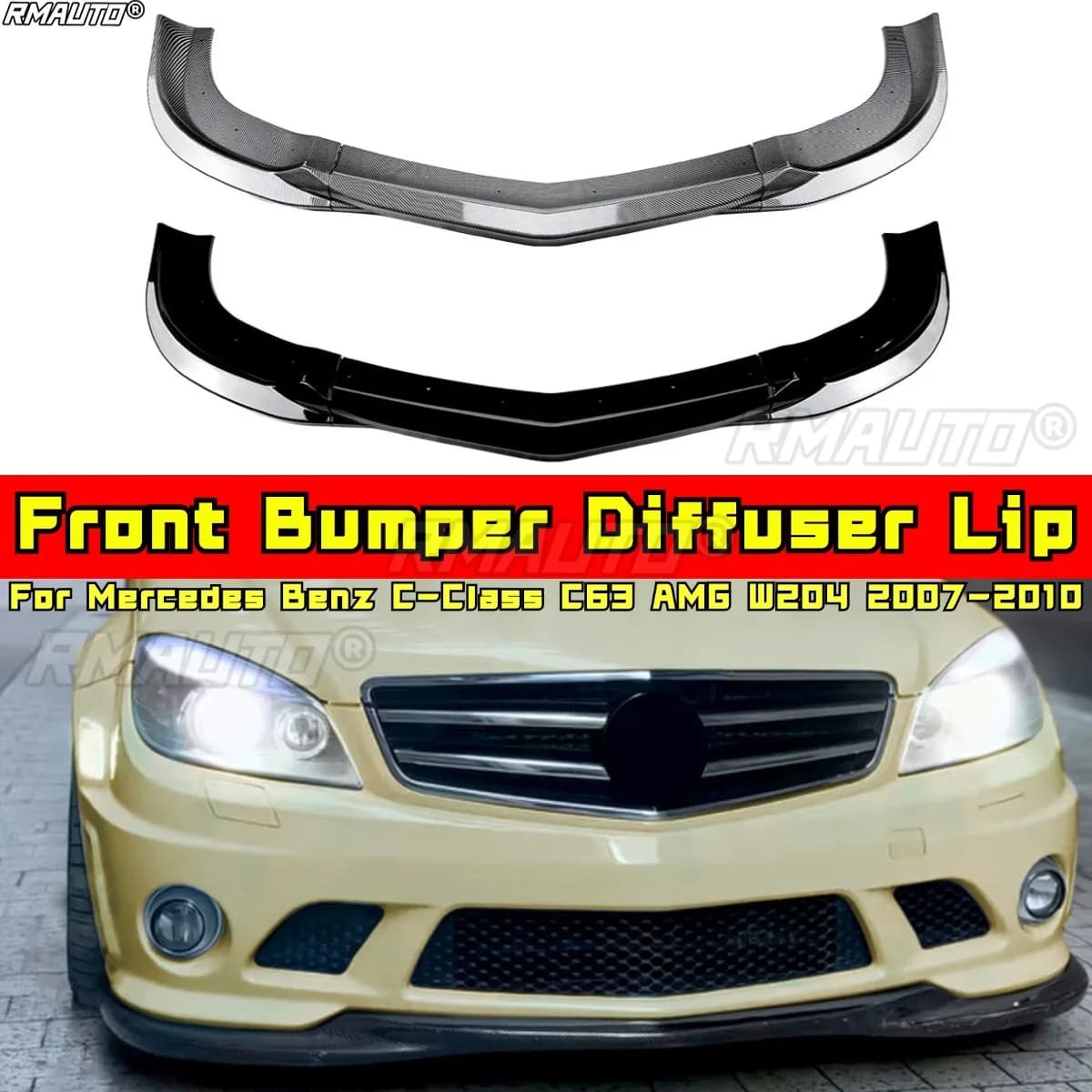 For Mercedes Benz C-Class C63 AMG W204 2007-2010 Body Kit Front Bumper Diffuser Front Bumper Spoiler Protector Car Accessories
