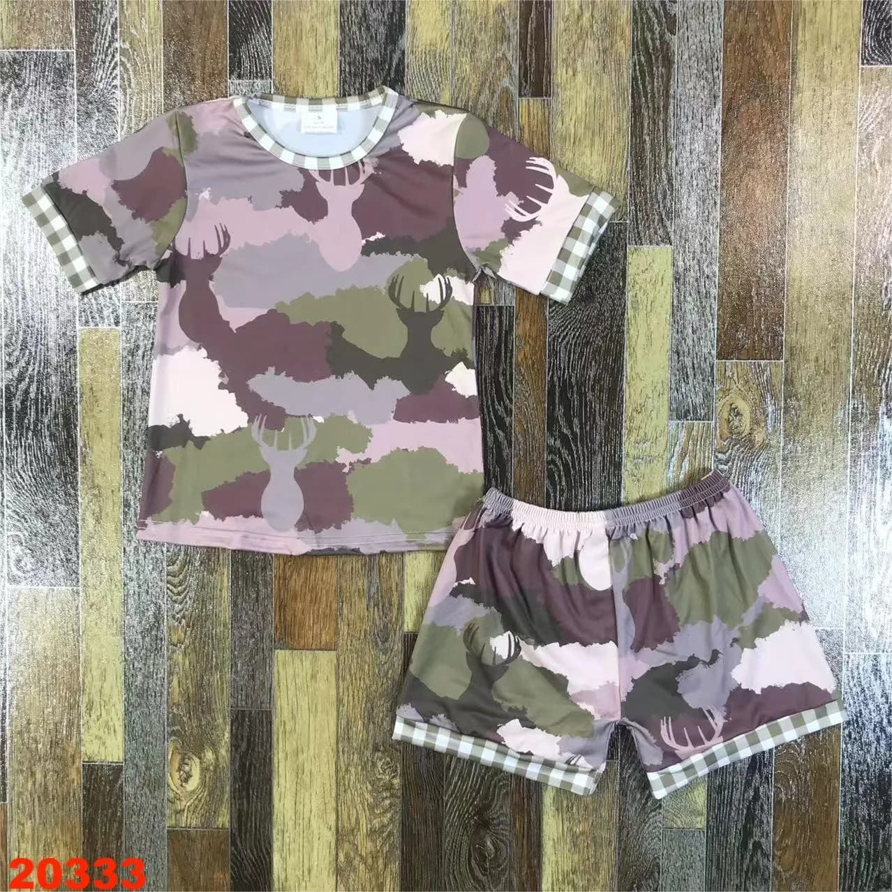Ruffle short sleeves deer camo baby girls summer pajamas Kids Siblings Camo Sets
