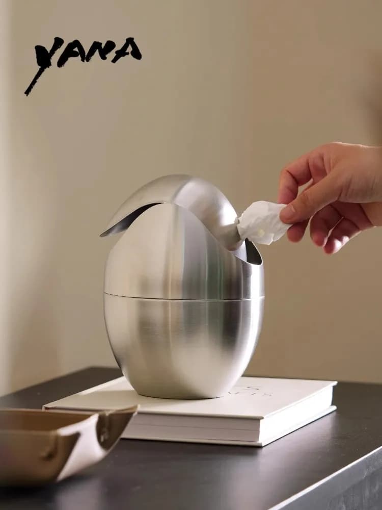 Pattumiera portaoggetti rimovibile in stile moderno e semplice per la casa, soggiorno, in acciaio inossidabile, a forma rotonda, per cucina, camera da letto