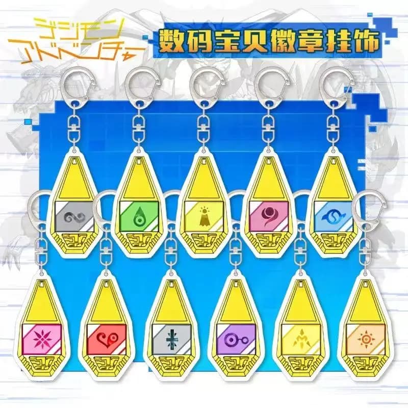 Anime Digimon Portachiavi Avventura Piano sacro Anime Periferia Medaglia d'amore Distintivo evolutivo Portachiavi acrilico Giocattolo Ciondolo Regalo