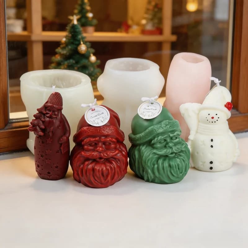 3D Christmas Santa Holding Xmas Tree Candle Mold DIY Xmas Snowman Plaster Silicone Mould DIY Soap Epoxy Resin Crafts Making Tool