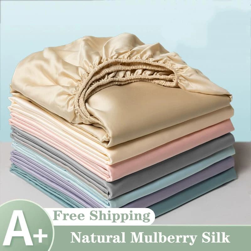 Lenzuolo con Angoli in Seta di Gelso con Elastico, Coprimaterasso di Lusso per Letto Singolo, Matrimoniale, King, Queen - Misure 100/140/200/220