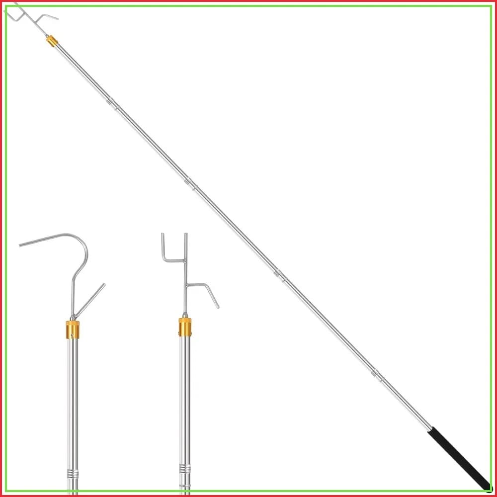 29-71 Inch Adjustable Clothes Hook Pole with 2 Hooks, Extension Pole for Clothes Hanger, Christmas Lights, Hanging Plants, Bird Feeder, Tent Shelter