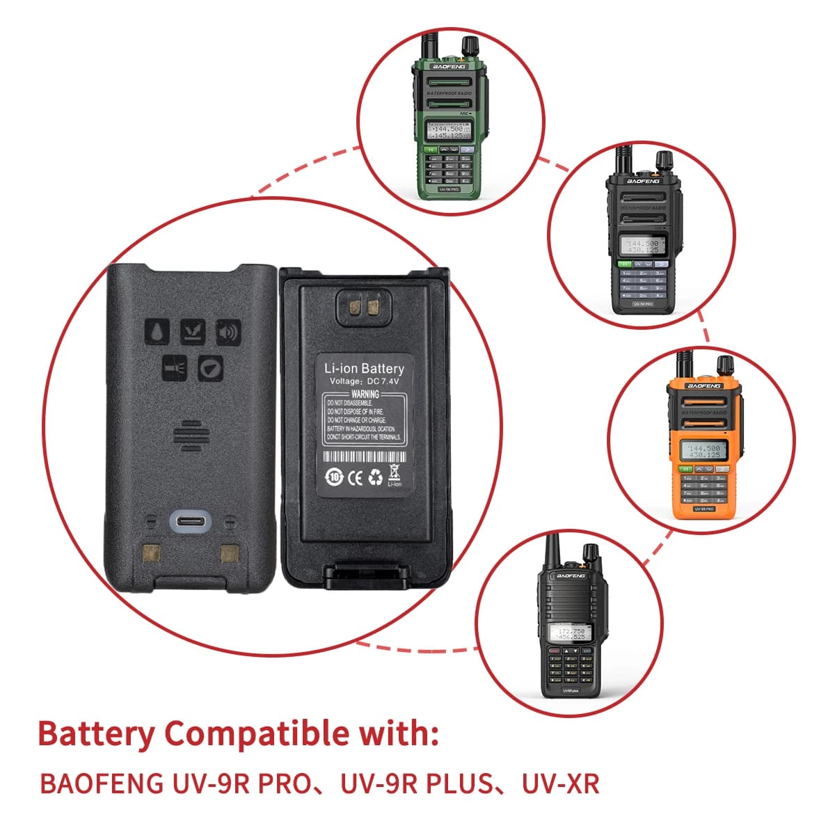 Baofeng Walkie Talkie UV-9R pro V1 V2 Batteria Tipo-C Batteria ricaricabile con ricarica di tipo C per radio UV 9R Plus UV9R PRO