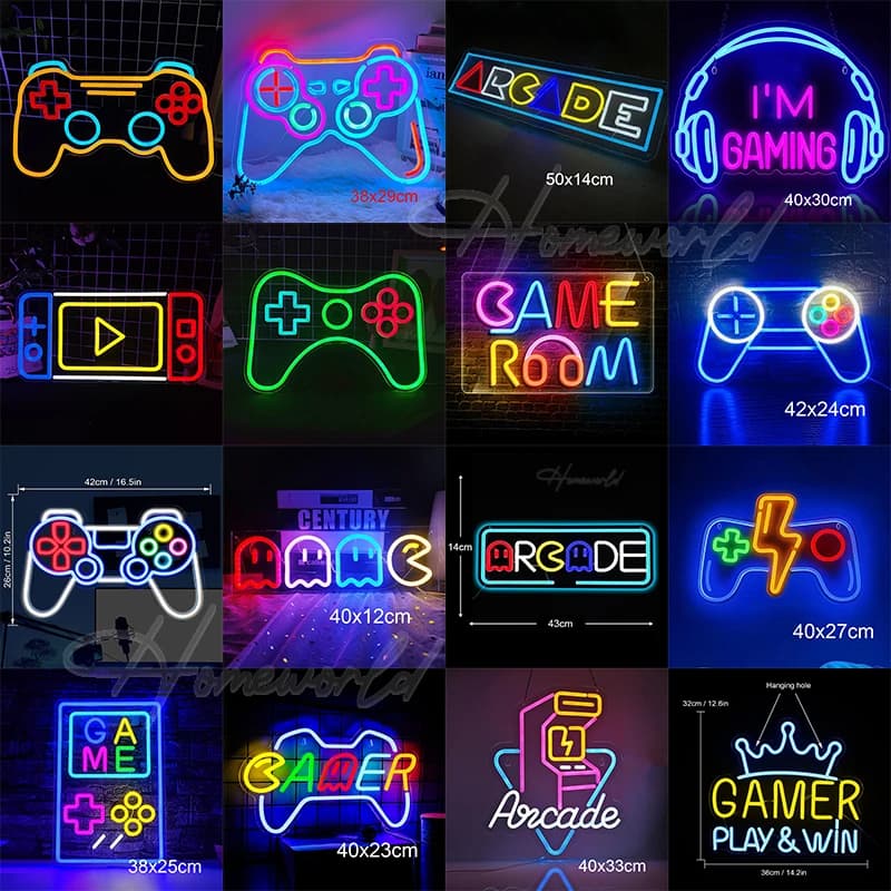 Arcade Insegna al neon LED Sala giochi Maniglia Luce al neon Decorazione da parete Gamer Teen Shop Internet Caffè Porta USB Regalo di compleanno per feste