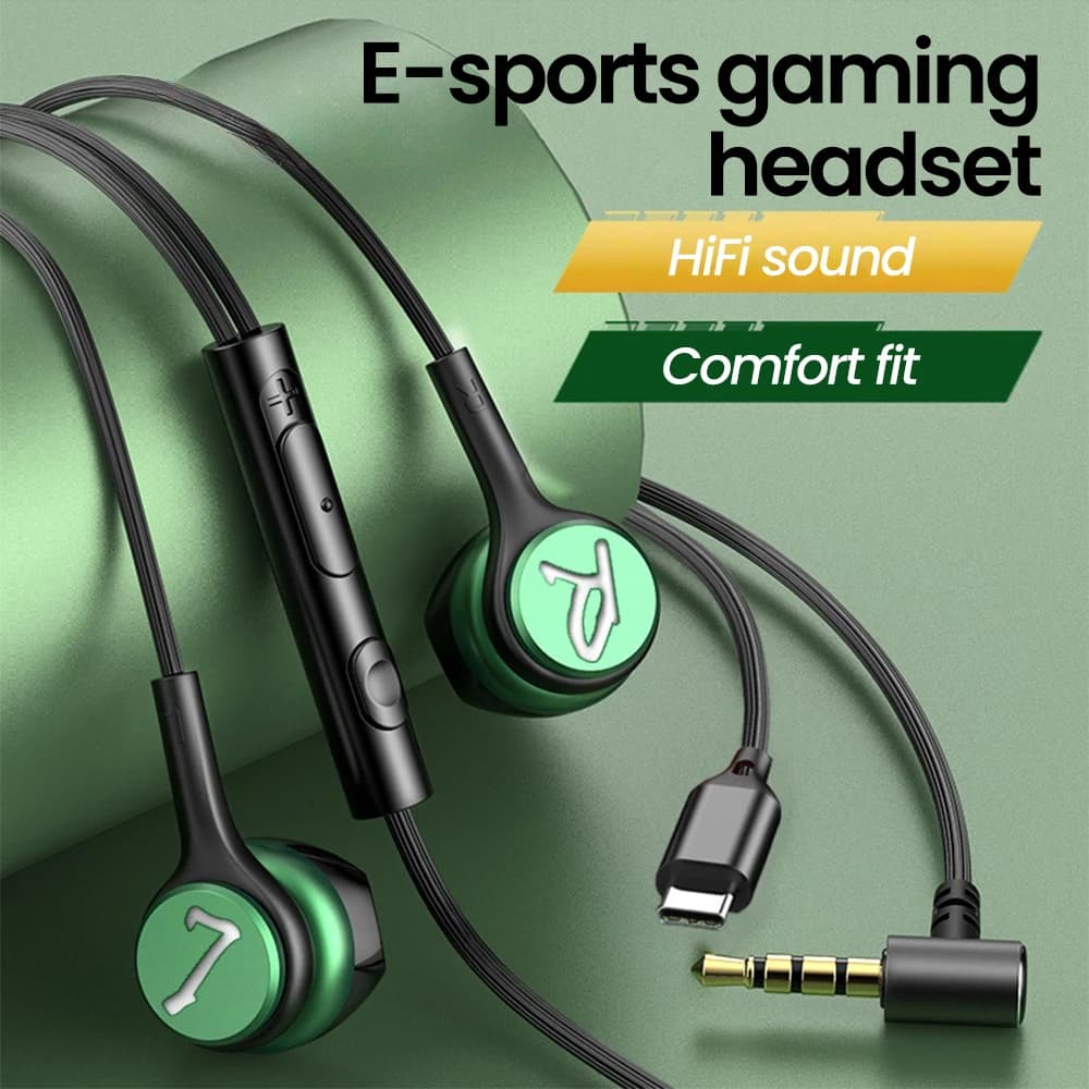 DAC Type-C/3.5mm E-sports Wired Headphones Auxiliary headphones with microphone Auxiliary for iPhone 16 15 Samsung Xiaomi
