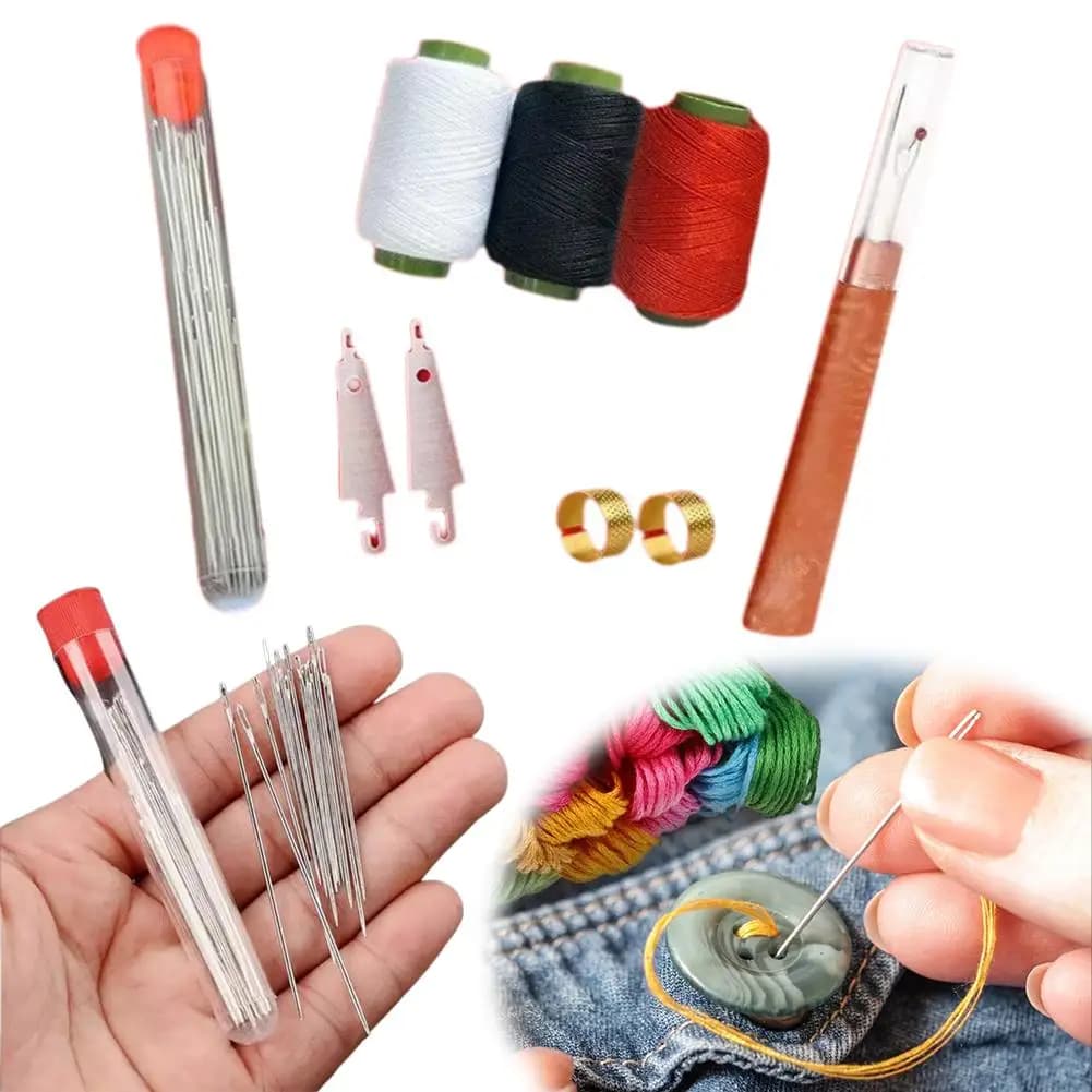Set di strumenti per cucire da 37 pezzi con infila ago per rammendo, cucito e artigianato in movimento Set da cucito portatile