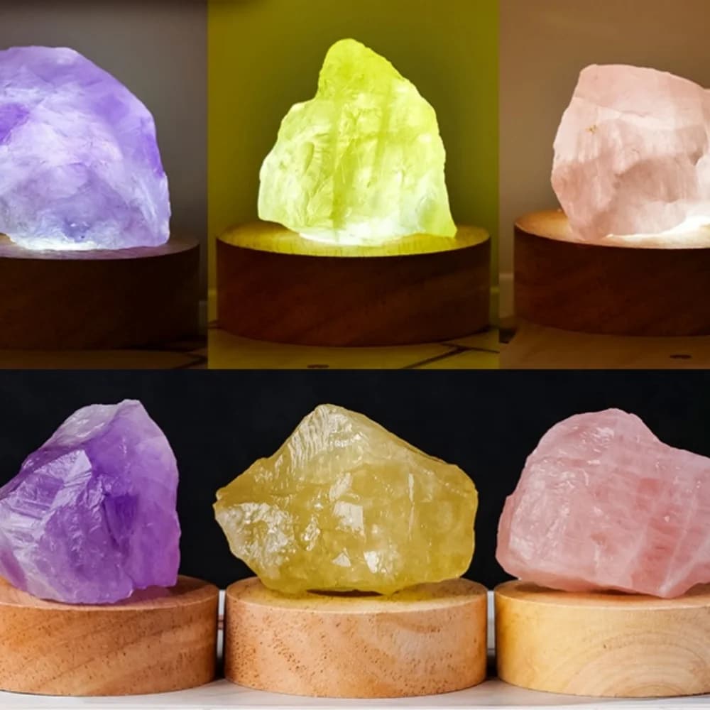 Natural Irregular Crystal Raw Stone Night Light Diffuser Candle Reiki Healing Bedroom Home Decor Ambient Props With Wooden Base