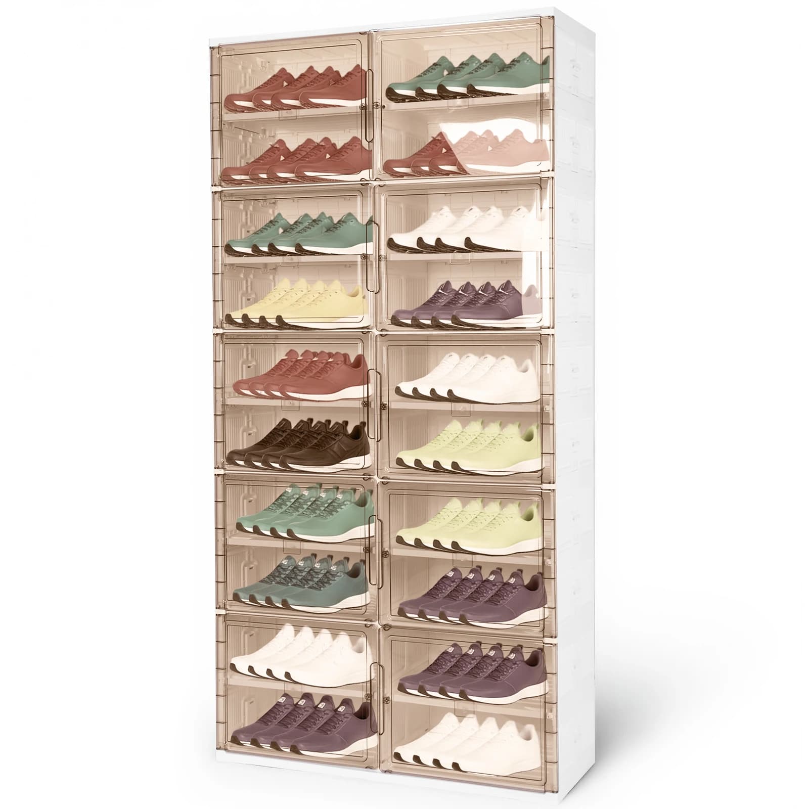 Scarpiera Foldable 10 Levels for 40 Paia with Transparent Magnetic Anta, Mobile Plastic Scarpiera for Entrance and Living