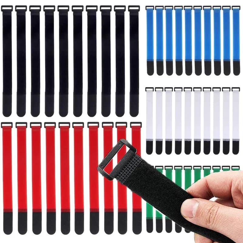 10 pezzi nylon fibbia inversa gancio e cinghia ad anello fascette riutilizzabili cinghie per cavi per filo organizzatore nastro di fissaggio 20/30/40 cm