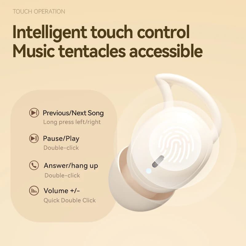 Auricolari TWS per il sonno, audio stereo panoramico, cancellazione del rumore AI, Bluetooth 5.4, silicone liquido delicato sulla pelle, ecologici