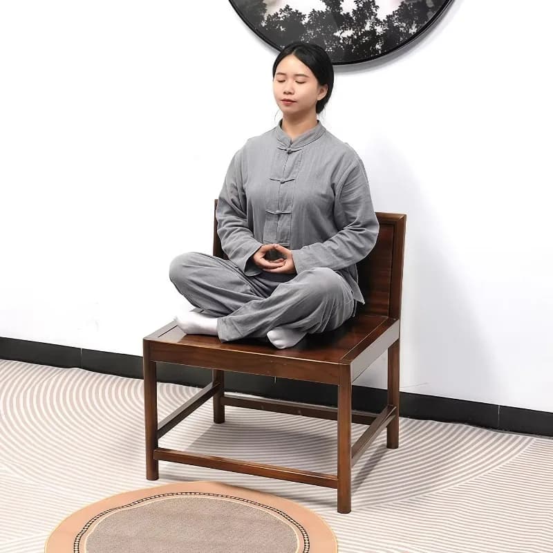 Sedia da Meditazione in Legno Massello, Poltrona da Ufficio Extra Larga, Sgabello Imbottito per Pratica Zen, Sedia Ergonomica da Terra