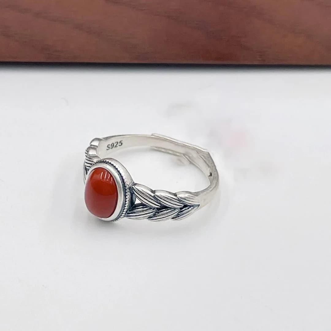 925 Sterling Silver Open Finger Ring Vintage Red Square Oval Wheat Head Style Openwork For Women Jewelry Gift Dropship Wholesale