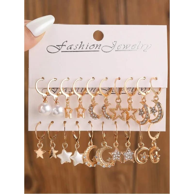 5 Pairs Elegant Luxury Star & Moon Pendant Earring Set, Daily, Date, Party Accessories Gift For Women