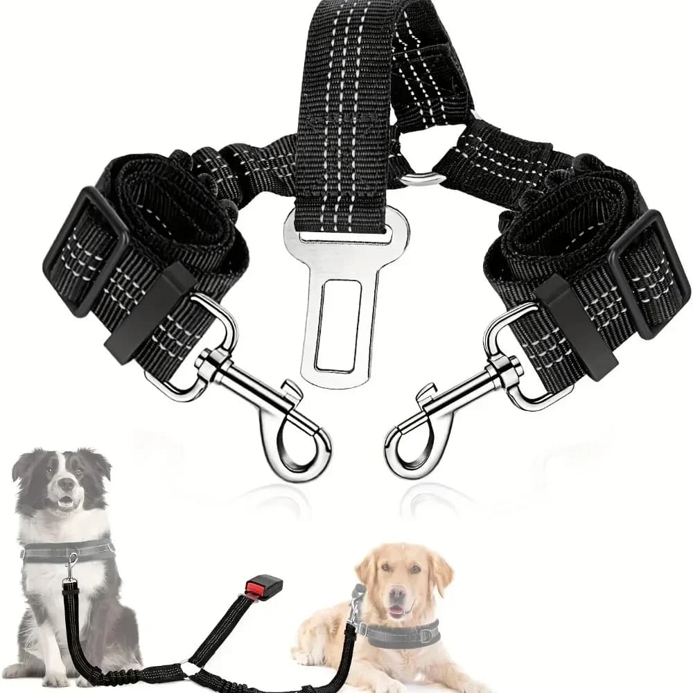 Cintura di sicurezza elastica regolabile per imbracatura per auto con ammortizzatore cintura di sicurezza per cani doppia cintura di sicurezza riflettente per cani per cintura di sicurezza per animali domestici