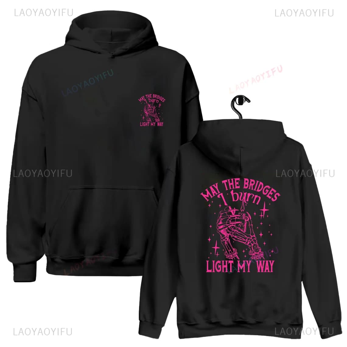 May The Bridges I Burn Light My Way Skull Head Hoodie Pink Dark Humor Funny Woman Man Winter Printed Shirt Sarcastic