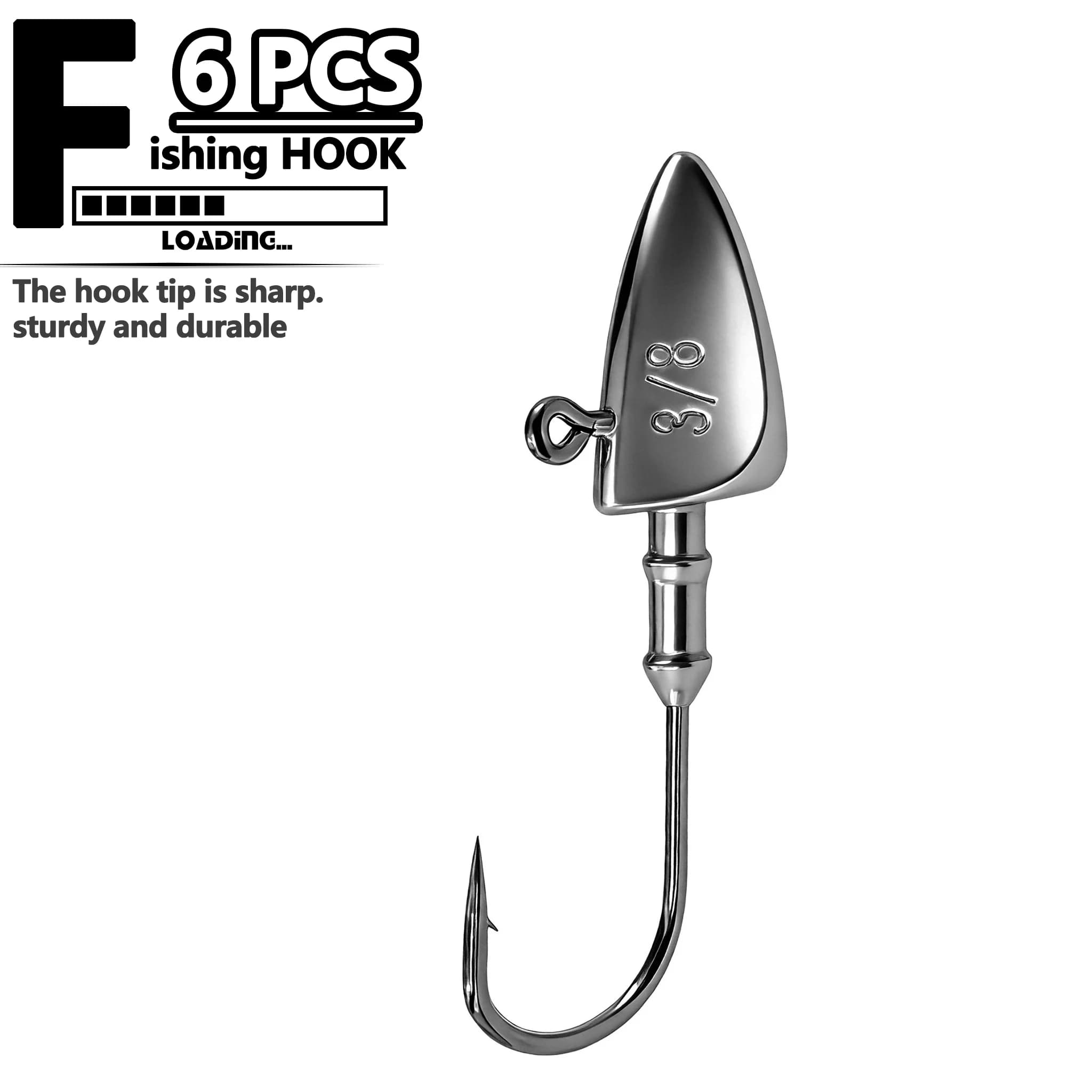 Cone Tapered Bullet Jig Head Hooks 6Pcs Box Sharp Lead Jig Hooks Saltwater Freshwater Soft Plastic Lure Fishing Tackle