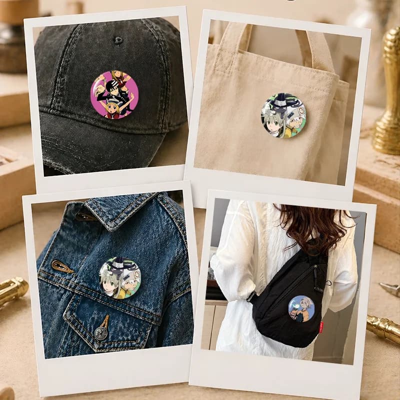Soul Eater Anime Pins Cartoon Cute Collection Badge Decoration Fashion Bag Accessories Round Snap-in Brooch on Backpack Ornament