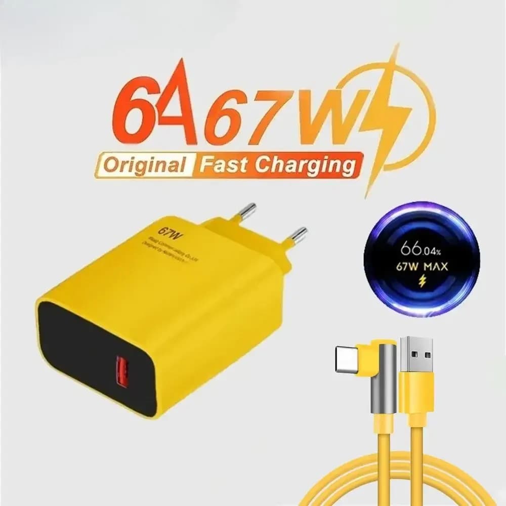 Caricabatterie Rapido PD 67W con Cavo USB Tipo C 6A, Adattatore da Muro per Ricarica Veloce, Spina EU/US Universale per iPhone Samsung Xiaomi e Telefoni Cellulari