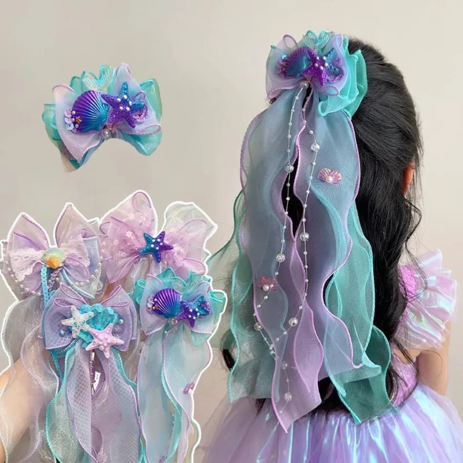 Fermaglio per capelli a forma di fiocco grande da principessa per bambine, fermaglio per capelli in filato intrecciato per bambine, accessorio per capelli da ragazza HP01