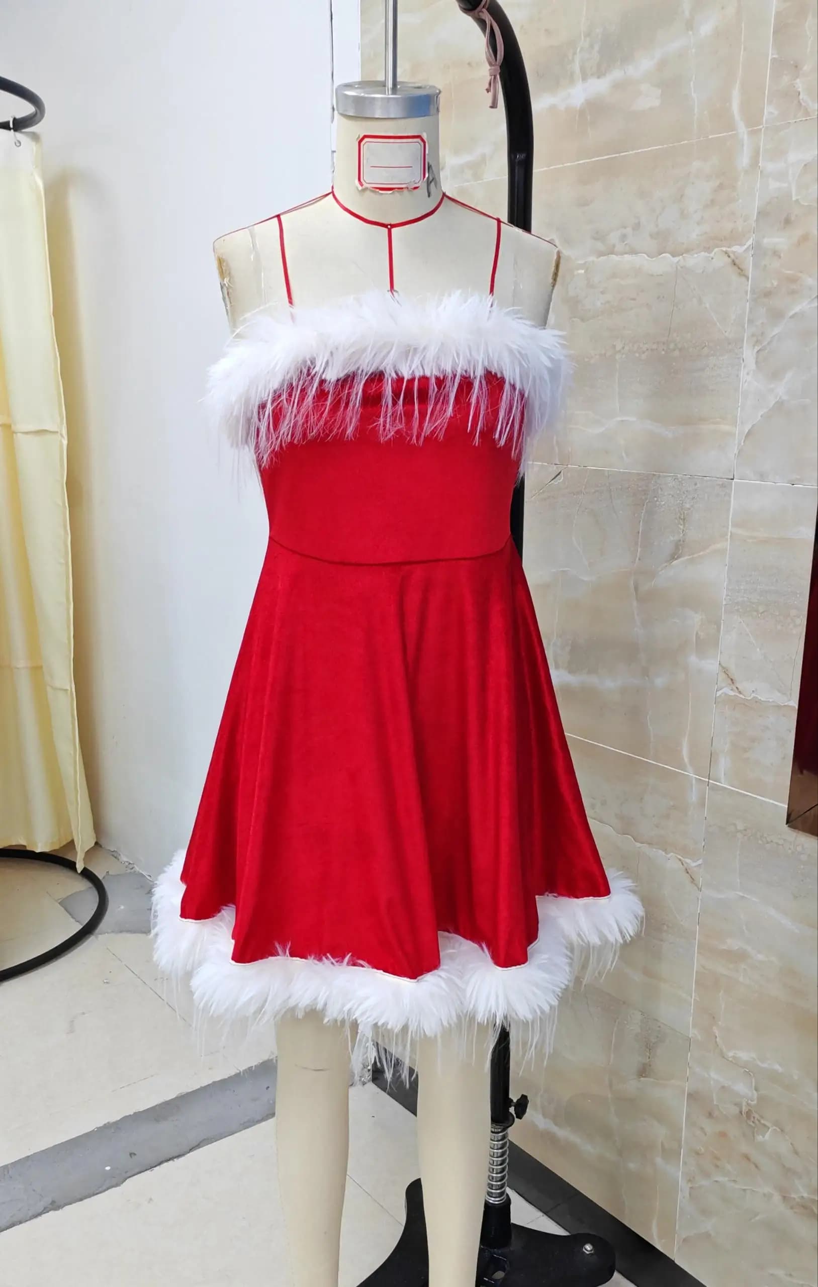 Women's Christmas Dress Sexy Waist Slim Large Pendulum Soft Splicing Braid Ling Red Dress