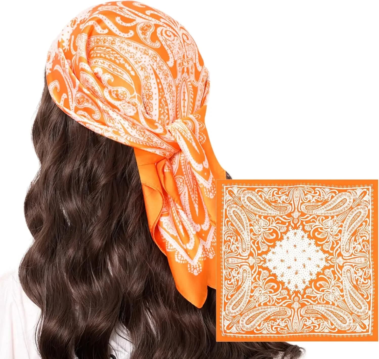 Sciarpa per la testa in raso Paisley per donna Uomo Sciarpa per capelli versatile simile alla seta Bandana vintage Sciarpe quadrate grandi 27,5"
