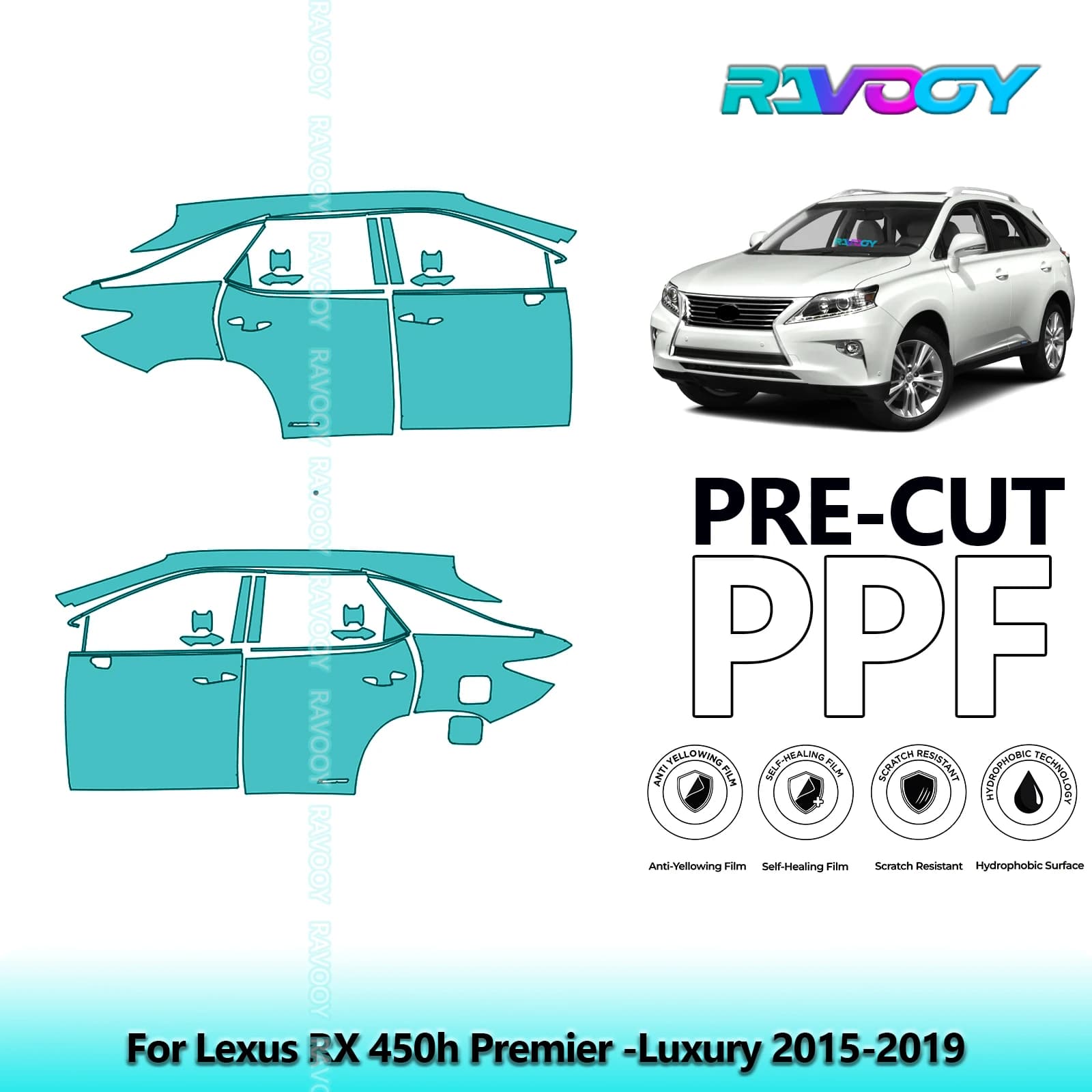 For Lexus RX 450h Premier -Luxury 2015-2019 8.5mil Transparent Opaque Pre-Cut PPF Door and Kit Pillar A/B Protection Film TPU