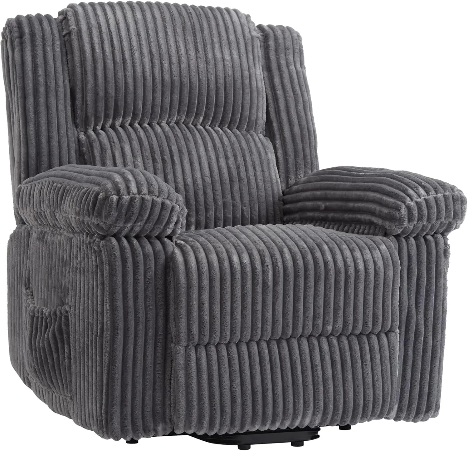Corduroy Manual Recliner Chair with Handle – Pillow Top Arms, Thick Padding, Side Pocket, Adjustable Recliner for Living Room, Bedroom & Home Theater, Dark Gray, 330 lbs Capacity