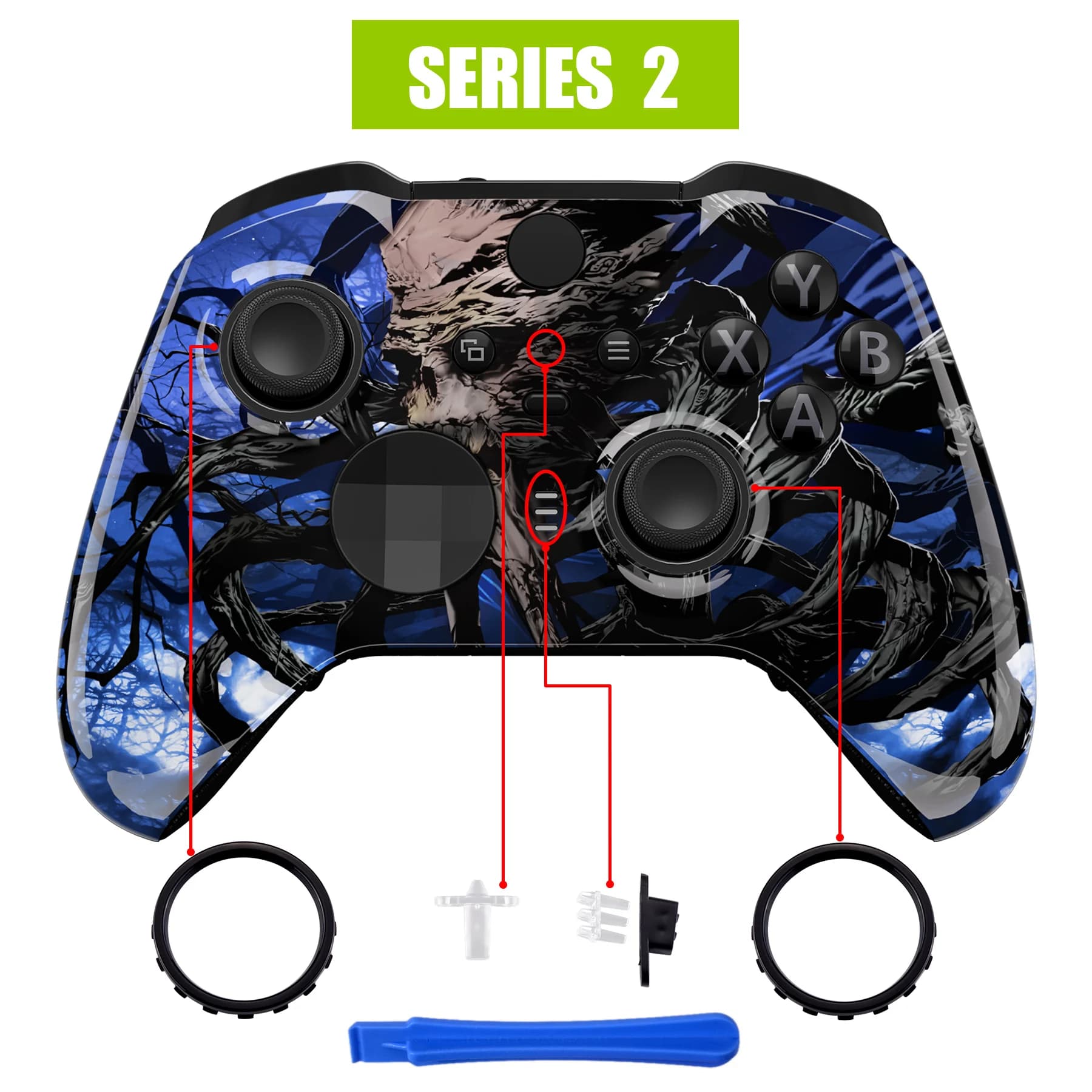 EXtremeRate Faceplate alloggiamento anteriore Shell Kit di ricambio per Xbox One Elite Series 2 Controller- Glow in Dark The Earth Lord