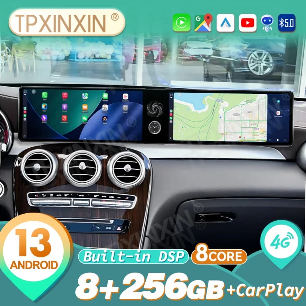 Qualcomm 12.3" Dual Screen Android Carplay Car Radio For Mercedes-Benz GLC 2015~2021 Navi GPS Car Multimedia Player Head Unit