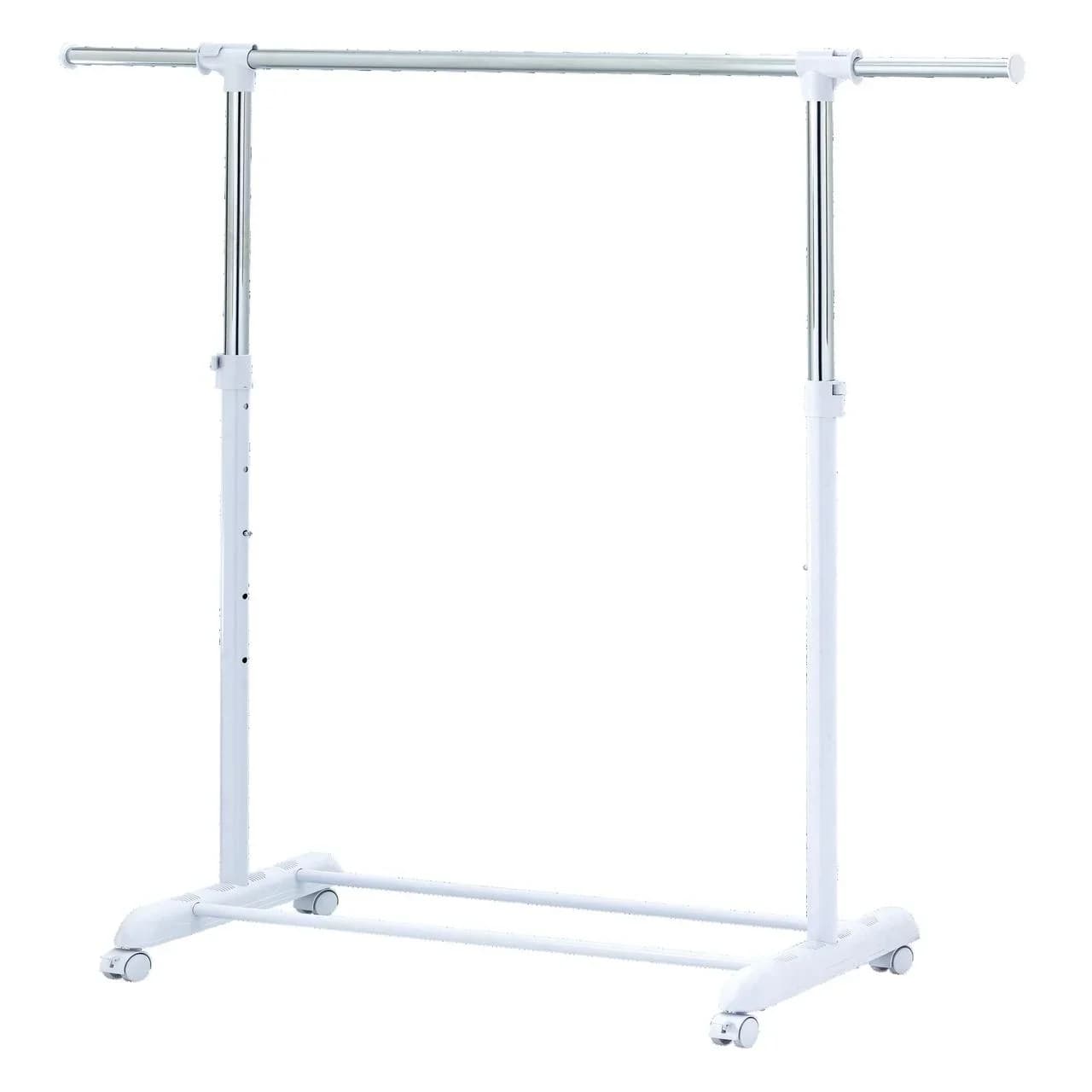 Appendiabiti in Metallo Regolabile con Ruote, Organizzatore per Vestiti, Cromato e Bianco, Armadio Portatile per Casa e Negozio