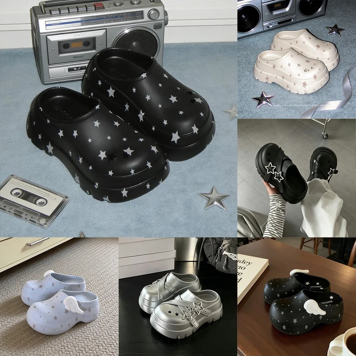 Summer New Platform Slippers for Women Fashion Y2K Star Design Platform Clogs Cool Outdoor Beach Shoes Casual Thick-Soled Slides