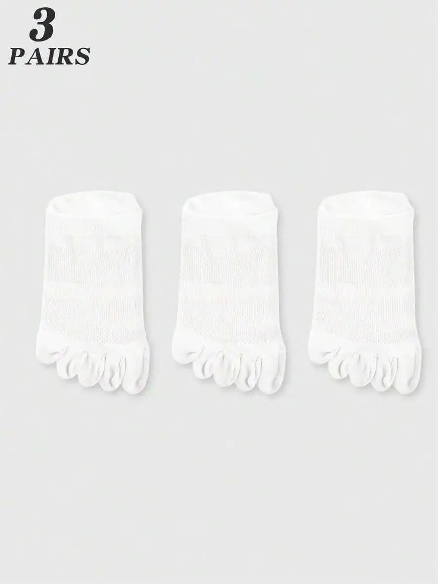 3 Pairs White Mesh Toe Socks For Women Men, Ankle Length, Thin Knitted, Casual Sports Home Use