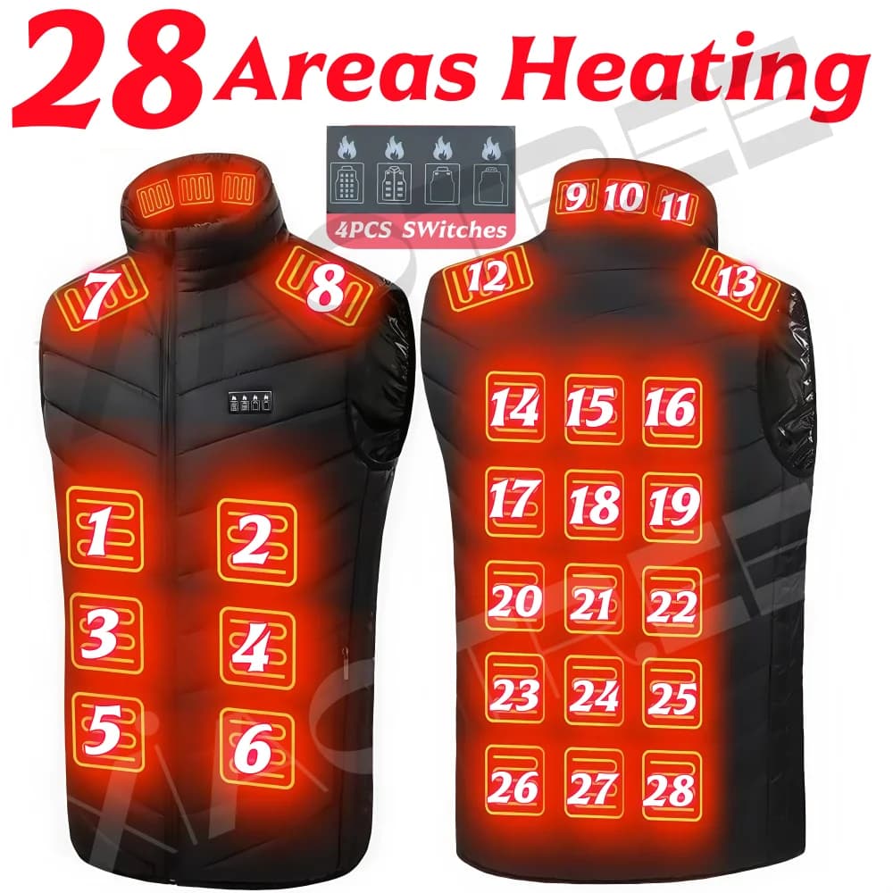 28/9 aree gilet riscaldato giacca da uomo riscaldata invernale da donna riscaldatore USB elettrico giacca da campeggio uomo gilet termico cappotto scaldino del corpo 6XL