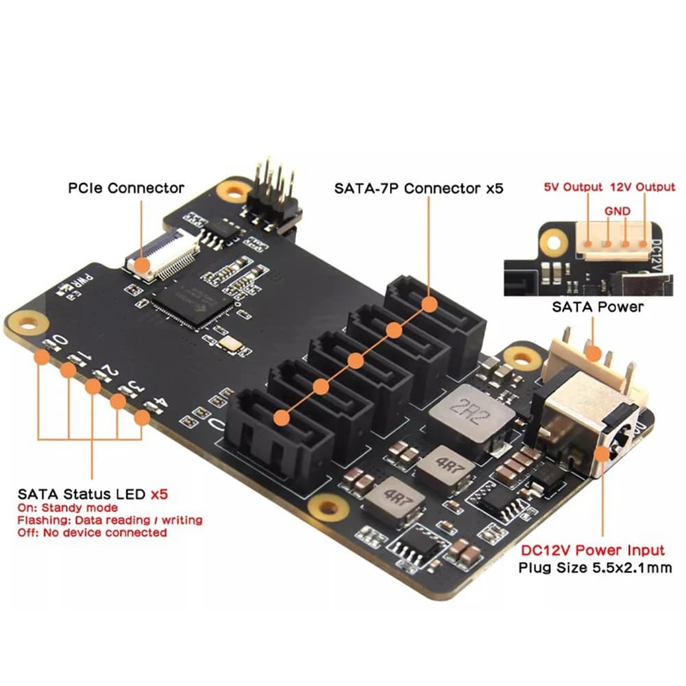Scheda di espansione HDD stabile X1009 Pcie a 5 porte SATA Shield Scheda di espansione SATA3.0 per Raspberry Pi 5