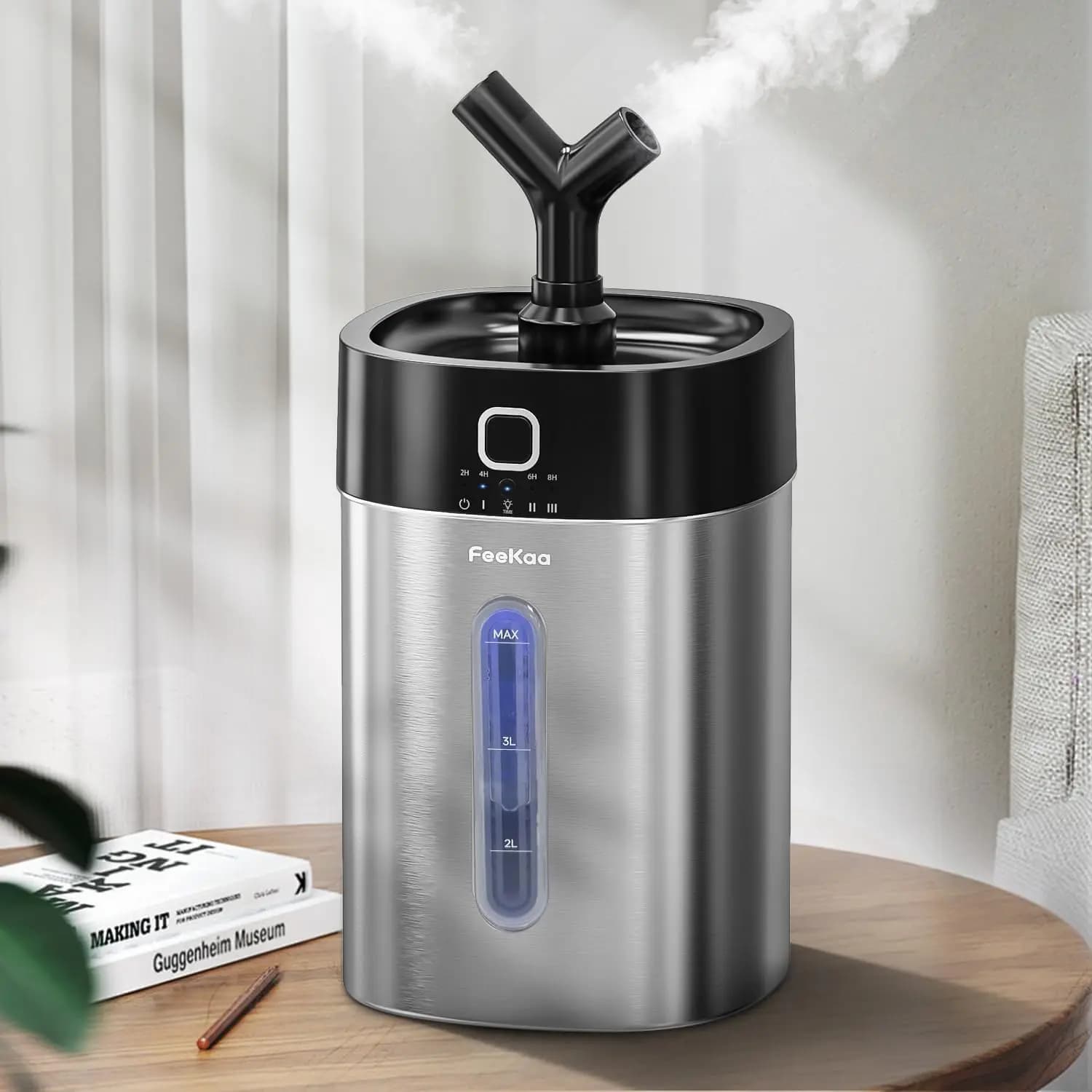 Umidificatore in Acciaio Inossidabile, 4L Nebbia Fredda per Camera da Letto, Facile da Pulire, per Grandi Ambienti, Cameretta, Ufficio, Piante