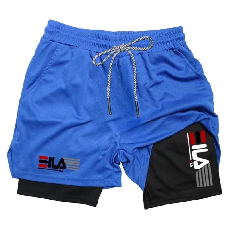 Pantaloncini a compressione da uomo, estivi, per palestra e fitness, 2 in 1, a doppio strato, traspiranti, da corsa, sportivi, casual, ad asciugatura rapida, da spiaggia