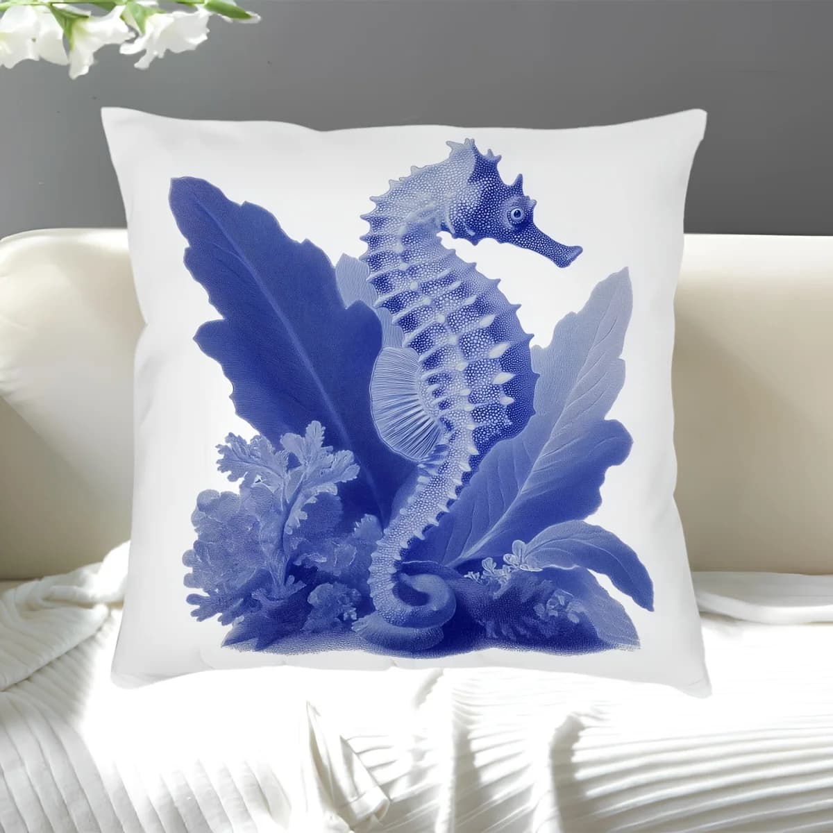 Federa per cuscino decorativa con stampa a tema Sirena Blu, Unicorno, Oceano, Boho, Costiero, Fantasia Nautica
